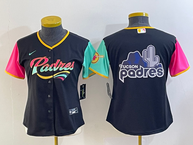 Women's San Diego Padres Black Team Big Logo City Connect Stitched Baseball Jersey(Run Small)